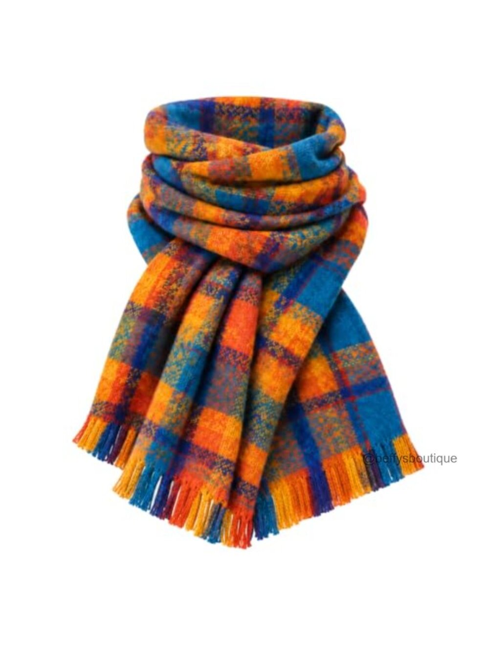 Oversized Tartan Plaid Blanket Scarf Fringed Shawl Wrap Polyester